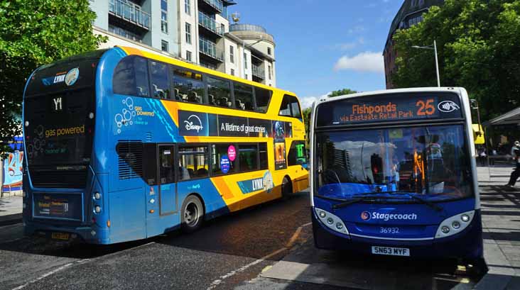 First Bristol Scania N280UD Alexander Dennis Enviro400CNGCITY 39458 Lynx & Stagecoach West Enviro200 36932